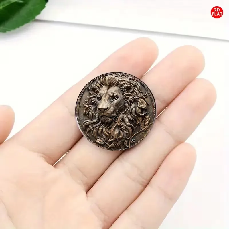 Vintage Lion Brooch – 2D Flat Design with Glass & Stainless Steel, Classic Lapel Pin for Suits, Jackets & Bags